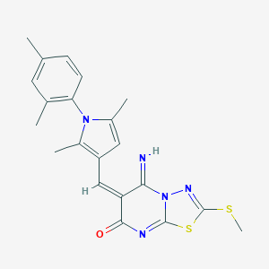 molecular formula C21H21N5OS2 B295467 6-{[1-(2,4-dimethylphenyl)-2,5-dimethyl-1H-pyrrol-3-yl]methylene}-5-imino-2-(methylsulfanyl)-5,6-dihydro-7H-[1,3,4]thiadiazolo[3,2-a]pyrimidin-7-one 