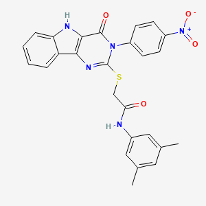 molecular formula C26H21N5O4S B2954677 N-(3,5-二甲基苯基)-2-[[3-(4-硝基苯基)-4-氧代-5H-嘧啶并[5,4-b]吲哚-2-基]硫代]乙酰胺 CAS No. 536716-88-8