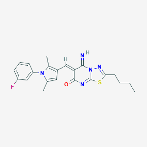 molecular formula C22H22FN5OS B295468 (6Z)-2-butyl-6-{[1-(3-fluorophenyl)-2,5-dimethyl-1H-pyrrol-3-yl]methylidene}-5-imino-5,6-dihydro-7H-[1,3,4]thiadiazolo[3,2-a]pyrimidin-7-one 