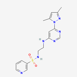 molecular formula C16H19N7O2S B2954681 N-(2-((6-(3,5-二甲基-1H-吡唑-1-基)嘧啶-4-基)氨基)乙基)吡啶-3-磺酰胺 CAS No. 1206984-63-5