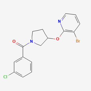 molecular formula C16H14BrClN2O2 B2954690 (3-((3-Bromopyridin-2-yl)oxy)pyrrolidin-1-yl)(3-chlorophenyl)methanone CAS No. 1903464-82-3