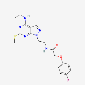 molecular formula C19H23FN6O2S B2954711 2-(4-氟苯氧基)-N-(2-(4-(异丙氨基)-6-(甲硫基)-1H-吡唑并[3,4-d]嘧啶-1-基)乙基)乙酰胺 CAS No. 941948-12-5