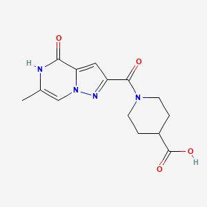 molecular formula C14H16N4O4 B2954714 1-[(6-Methyl-4-oxo-4,5-dihydropyrazolo[1,5-a]pyrazin-2-yl)carbonyl]piperidine-4-carboxylic acid CAS No. 1443977-89-6