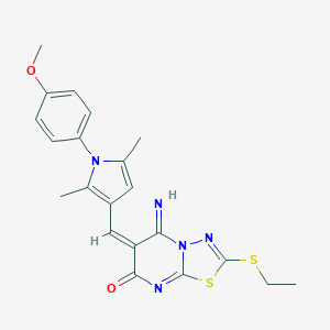 molecular formula C21H21N5O2S2 B295472 2-(ethylsulfanyl)-5-imino-6-{[1-(4-methoxyphenyl)-2,5-dimethyl-1H-pyrrol-3-yl]methylene}-5,6-dihydro-7H-[1,3,4]thiadiazolo[3,2-a]pyrimidin-7-one 