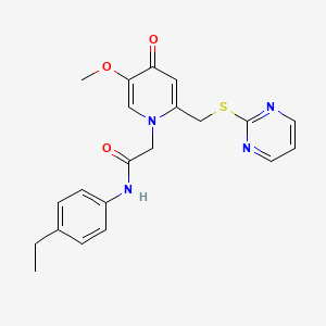 molecular formula C21H22N4O3S B2954726 N-(4-ethylphenyl)-2-(5-methoxy-4-oxo-2-((pyrimidin-2-ylthio)methyl)pyridin-1(4H)-yl)acetamide CAS No. 1005292-12-5