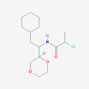 molecular formula C15H26ClNO3 B2954738 2-Chloro-N-[2-cyclohexyl-1-(1,4-dioxan-2-yl)ethyl]propanamide CAS No. 2411194-10-8