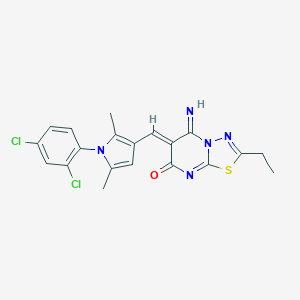 molecular formula C20H17Cl2N5OS B295476 (6Z)-6-{[1-(2,4-dichlorophenyl)-2,5-dimethyl-1H-pyrrol-3-yl]methylidene}-2-ethyl-5-imino-5,6-dihydro-7H-[1,3,4]thiadiazolo[3,2-a]pyrimidin-7-one 