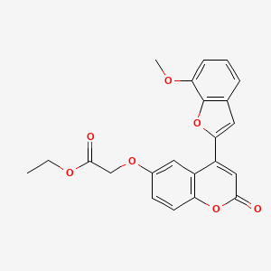 molecular formula C22H18O7 B2954781 乙酸2-((4-(7-甲氧基苯并呋喃-2-基)-2-氧代-2H-香豆素-6-基)氧基)酯 CAS No. 898447-75-1