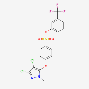 molecular formula C17H11Cl2F3N2O4S B2954783 3-(trifluoromethyl)phenyl 4-[(3,4-dichloro-1-methyl-1H-pyrazol-5-yl)oxy]benzenesulfonate CAS No. 321522-19-4