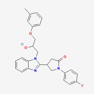 molecular formula C27H26FN3O3 B2954798 1-(4-fluorophenyl)-4-{1-[2-hydroxy-3-(3-methylphenoxy)propyl]-1H-benzimidazol-2-yl}pyrrolidin-2-one CAS No. 1018125-10-4