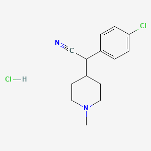 molecular formula C14H18Cl2N2 B2954806 2-(4-氯苯基)-2-(1-甲基哌啶-4-基)乙腈盐酸盐 CAS No. 1987340-72-6