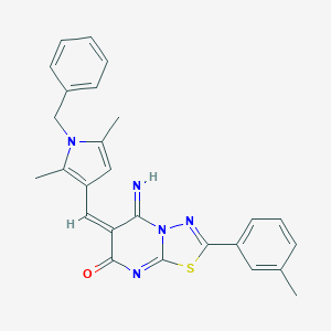 molecular formula C26H23N5OS B295481 6-[(1-benzyl-2,5-dimethyl-1H-pyrrol-3-yl)methylene]-5-imino-2-(3-methylphenyl)-5,6-dihydro-7H-[1,3,4]thiadiazolo[3,2-a]pyrimidin-7-one 