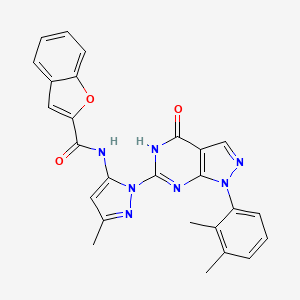 molecular formula C26H21N7O3 B2954831 N-(1-(1-(2,3-二甲基苯基)-4-氧代-4,5-二氢-1H-吡唑啉[3,4-d]嘧啶-6-基)-3-甲基-1H-吡唑-5-基)苯并呋喃-2-甲酰胺 CAS No. 1170785-18-8