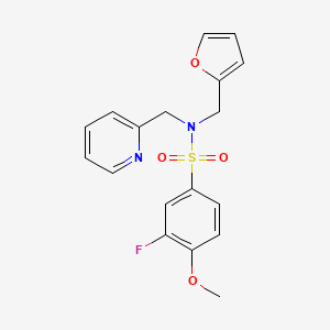 molecular formula C18H17FN2O4S B2954836 3-fluoro-N-(furan-2-ylmethyl)-4-methoxy-N-(pyridin-2-ylmethyl)benzenesulfonamide CAS No. 1286697-82-2