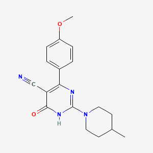 molecular formula C18H20N4O2 B2954845 6-(4-Methoxyphenyl)-2-(4-methylpiperidin-1-yl)-4-oxo-1,4-dihydropyrimidine-5-carbonitrile CAS No. 892252-72-1