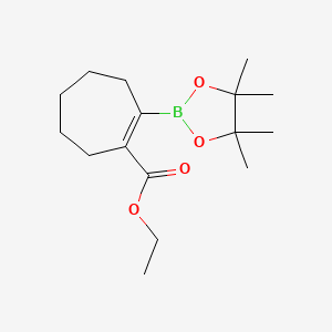 molecular formula C16H27BO4 B2954848 2-(4,4,5,5-四甲基-1,3,2-二氧代硼杂环戊烯-2-基)-1-环庚烯-1-羧酸乙酯 CAS No. 497959-40-7