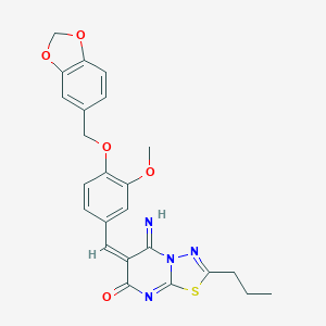 molecular formula C24H22N4O5S B295485 6-[4-(1,3-benzodioxol-5-ylmethoxy)-3-methoxybenzylidene]-5-imino-2-propyl-5,6-dihydro-7H-[1,3,4]thiadiazolo[3,2-a]pyrimidin-7-one 
