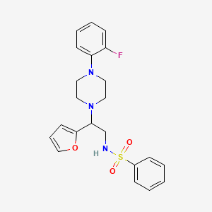 molecular formula C22H24FN3O3S B2954859 N-(2-(4-(2-fluorophenyl)piperazin-1-yl)-2-(furan-2-yl)ethyl)benzenesulfonamide CAS No. 877648-54-9