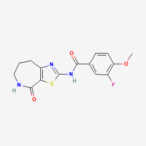 molecular formula C15H14FN3O3S B2954874 3-氟-4-甲氧基-N-(4-氧代-5,6,7,8-四氢-4H-噻唑并[5,4-c]氮杂环庚烷-2-基)苯甲酰胺 CAS No. 1797094-34-8