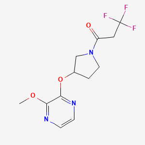 molecular formula C12H14F3N3O3 B2954880 3,3,3-Trifluoro-1-(3-((3-methoxypyrazin-2-yl)oxy)pyrrolidin-1-yl)propan-1-one CAS No. 2034284-28-9