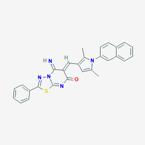 molecular formula C28H21N5OS B295489 (6Z)-6-{[2,5-dimethyl-1-(naphthalen-2-yl)-1H-pyrrol-3-yl]methylidene}-5-imino-2-phenyl-5,6-dihydro-7H-[1,3,4]thiadiazolo[3,2-a]pyrimidin-7-one 