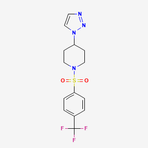 molecular formula C14H15F3N4O2S B2954899 4-(1H-1,2,3-triazol-1-yl)-1-[4-(trifluoromethyl)benzenesulfonyl]piperidine CAS No. 1444100-35-9