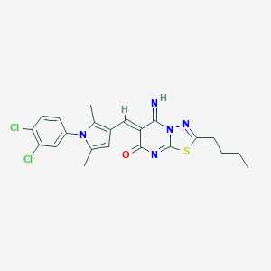 molecular formula C22H21Cl2N5OS B295490 (6Z)-2-butyl-6-{[1-(3,4-dichlorophenyl)-2,5-dimethyl-1H-pyrrol-3-yl]methylidene}-5-imino-5,6-dihydro-7H-[1,3,4]thiadiazolo[3,2-a]pyrimidin-7-one 