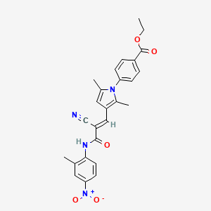 molecular formula C26H24N4O5 B2954919 ethyl 4-[3-[(E)-2-cyano-3-(2-methyl-4-nitroanilino)-3-oxoprop-1-enyl]-2,5-dimethylpyrrol-1-yl]benzoate CAS No. 380478-37-5