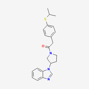 molecular formula C22H25N3OS B2954921 1-(3-(1H-benzo[d]imidazol-1-yl)pyrrolidin-1-yl)-2-(4-(isopropylthio)phenyl)ethanone CAS No. 2034298-70-7