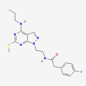 molecular formula C19H23FN6OS B2954935 2-(4-氟苯基)-N-(2-(6-(甲硫基)-4-(丙氨基)-1H-吡唑并[3,4-d]嘧啶-1-基)乙基)乙酰胺 CAS No. 941948-00-1