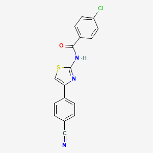molecular formula C17H10ClN3OS B2954936 4-chloro-N-[4-(4-cyanophenyl)-1,3-thiazol-2-yl]benzamide CAS No. 307510-54-9