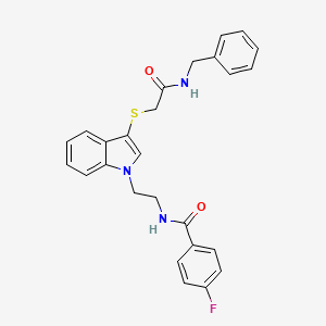 molecular formula C26H24FN3O2S B2954937 N-(2-(3-((2-(benzylamino)-2-oxoethyl)thio)-1H-indol-1-yl)ethyl)-4-fluorobenzamide CAS No. 851714-94-8
