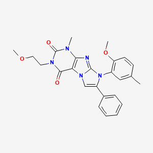 molecular formula C25H25N5O4 B2954943 3-(2-Methoxyethyl)-8-(2-methoxy-5-methylphenyl)-1-methyl-7-phenyl-1,3,5-trihyd ro-4-imidazolino[1,2-h]purine-2,4-dione CAS No. 886900-76-1
