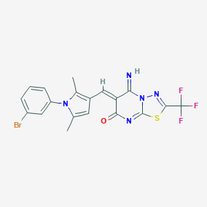 molecular formula C19H13BrF3N5OS B295497 6-{[1-(3-bromophenyl)-2,5-dimethyl-1H-pyrrol-3-yl]methylene}-5-imino-2-(trifluoromethyl)-5,6-dihydro-7H-[1,3,4]thiadiazolo[3,2-a]pyrimidin-7-one 