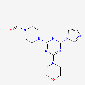 molecular formula C19H28N8O2 B2954995 1-(4-(4-(1H-咪唑-1-基)-6-吗啉代-1,3,5-三嗪-2-基)哌嗪-1-基)-2,2-二甲基丙烷-1-酮 CAS No. 1203264-59-8