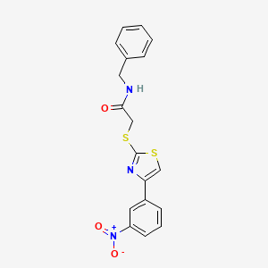 molecular formula C18H15N3O3S2 B2954999 N-benzyl-2-((4-(3-nitrophenyl)thiazol-2-yl)thio)acetamide CAS No. 727689-82-9