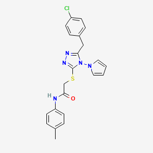 molecular formula C22H20ClN5OS B2955000 2-((5-(4-chlorobenzyl)-4-(1H-pyrrol-1-yl)-4H-1,2,4-triazol-3-yl)thio)-N-(p-tolyl)acetamide CAS No. 886926-18-7