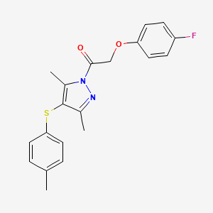 molecular formula C20H19FN2O2S B2955003 1-(3,5-二甲基-4-(对甲苯硫基)-1H-吡唑-1-基)-2-(4-氟苯氧基)乙酮 CAS No. 438482-45-2