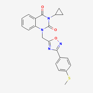 molecular formula C21H18N4O3S B2955024 3-cyclopropyl-1-((3-(4-(methylthio)phenyl)-1,2,4-oxadiazol-5-yl)methyl)quinazoline-2,4(1H,3H)-dione CAS No. 2210140-24-0