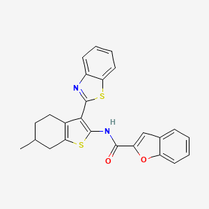 molecular formula C25H20N2O2S2 B2955027 N-(3-(benzo[d]thiazol-2-yl)-6-methyl-4,5,6,7-tetrahydrobenzo[b]thiophen-2-yl)benzofuran-2-carboxamide CAS No. 923457-68-5