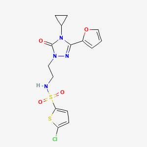 molecular formula C15H15ClN4O4S2 B2955029 5-chloro-N-(2-(4-cyclopropyl-3-(furan-2-yl)-5-oxo-4,5-dihydro-1H-1,2,4-triazol-1-yl)ethyl)thiophene-2-sulfonamide CAS No. 1797586-15-2