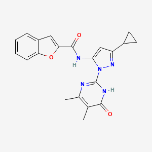 molecular formula C21H19N5O3 B2955055 N-(3-cyclopropyl-1-(4,5-dimethyl-6-oxo-1,6-dihydropyrimidin-2-yl)-1H-pyrazol-5-yl)benzofuran-2-carboxamide CAS No. 1203280-50-5
