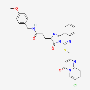 3-{5-[({7-chloro-4-oxo-4H-pyrido[1,2-a]pyrimidin-2-yl}methyl)sulfanyl]-3-oxo-2H,3H-imidazo[1,2-c]quinazolin-2-yl}-N-[(4-methoxyphenyl)methyl]propanamide
