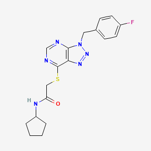 molecular formula C18H19FN6OS B2955074 N-环戊基-2-[3-[(4-氟苯基)甲基]三唑并[4,5-d]嘧啶-7-基]硫代乙酰胺 CAS No. 863457-96-9