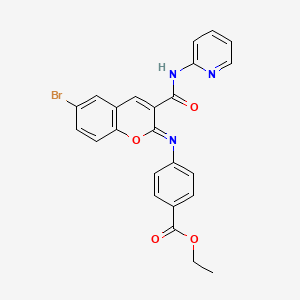 molecular formula C24H18BrN3O4 B2955080 ethyl 4-{[(2Z)-6-bromo-3-(pyridin-2-ylcarbamoyl)-2H-chromen-2-ylidene]amino}benzoate CAS No. 1327170-76-2