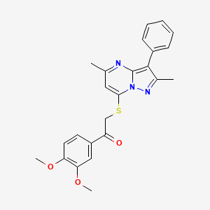 molecular formula C24H23N3O3S B2955086 1-(3,4-Dimethoxyphenyl)-2-((2,5-dimethyl-3-phenylpyrazolo[1,5-a]pyrimidin-7-yl)thio)ethanone CAS No. 850729-54-3