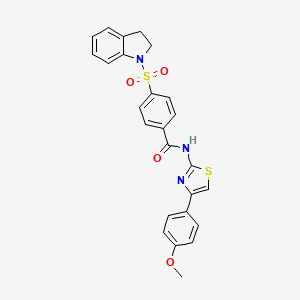 molecular formula C25H21N3O4S2 B2955090 4-(2,3-dihydroindol-1-ylsulfonyl)-N-[4-(4-methoxyphenyl)-1,3-thiazol-2-yl]benzamide CAS No. 441290-04-6