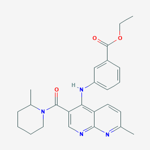 Ethyl 3-((7-methyl-3-(2-methylpiperidine-1-carbonyl)-1,8-naphthyridin-4-yl)amino)benzoate