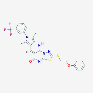 molecular formula C27H22F3N5O2S2 B295510 6-({2,5-dimethyl-1-[3-(trifluoromethyl)phenyl]-1H-pyrrol-3-yl}methylene)-5-imino-2-[(2-phenoxyethyl)sulfanyl]-5,6-dihydro-7H-[1,3,4]thiadiazolo[3,2-a]pyrimidin-7-one 