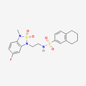molecular formula C19H22FN3O4S2 B2955126 N-(2-(6-fluoro-3-methyl-2,2-dioxidobenzo[c][1,2,5]thiadiazol-1(3H)-yl)ethyl)-5,6,7,8-tetrahydronaphthalene-2-sulfonamide CAS No. 2034594-43-7